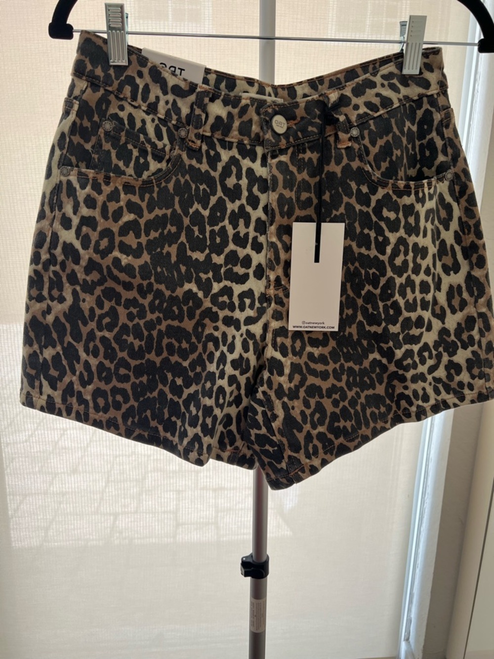 Oat New York Leopard Print High-Rise Jean Shorts - Brown/Black
